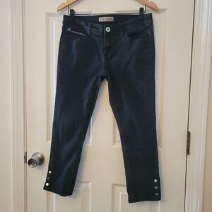 Guess Womens Black Crop Skinny Jeans with Snap Button Detail